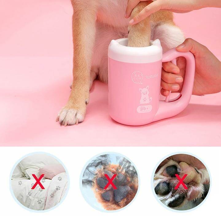 Dog owner using Portable Dog Paw Cleaner after outdoor walk