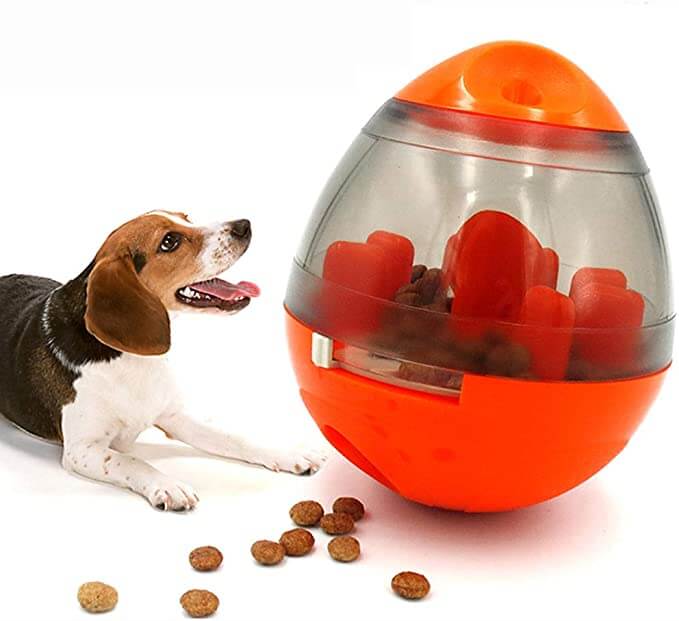Dog playing with Interactive Pet Treat Ball Food Dispenser