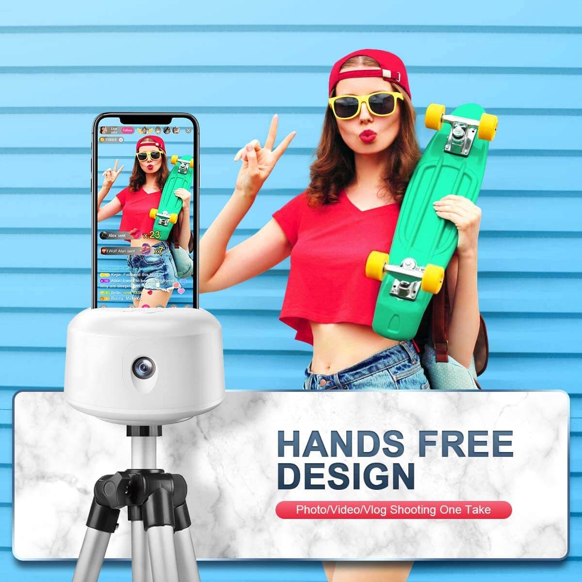 Smart Face Tracking Phone Holder with 360-degree rotation
