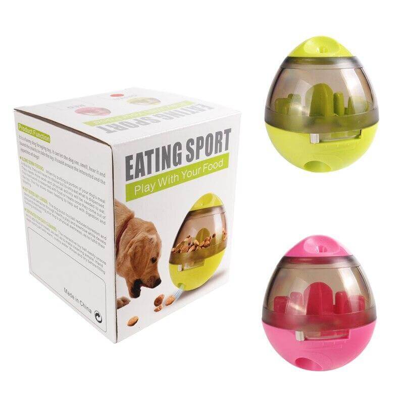 Interactive Pet Treat Ball Food Dispenser rolling on the floor