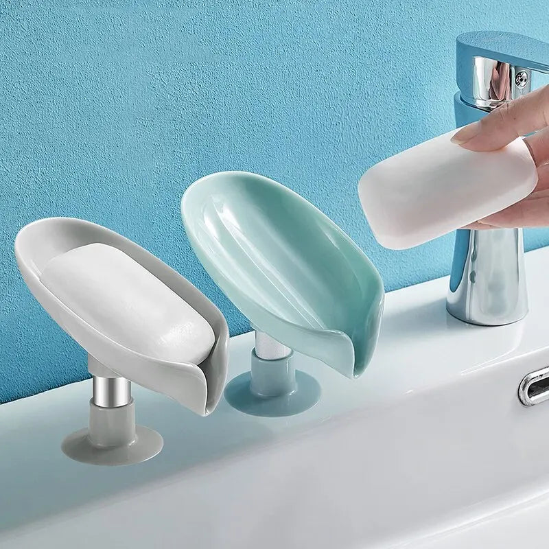 2pcs Drain Soap Holder Leaf Shape Soap Box Suction Cup Tray Drying Rack for Shower Sponge Container Kitchen Bathroom Accessories - All Niche Drop