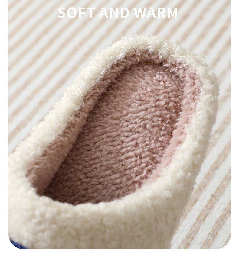 Unisex winter fuzzy slippers with non-slip sole and design