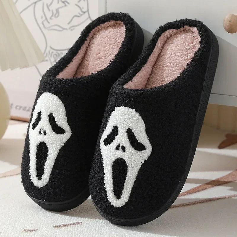 Stylish Ghost Face fuzzy slippers for men and women