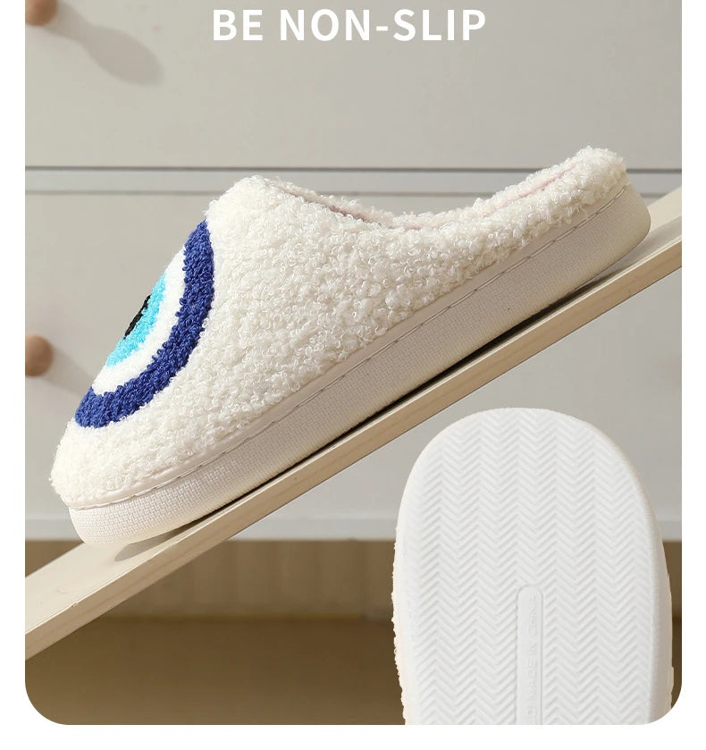 Unisex winter fuzzy slippers with non-slip sole and design