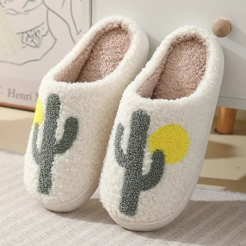 Winter warm fuzzy slippers with non-slip sole and evil eye motif