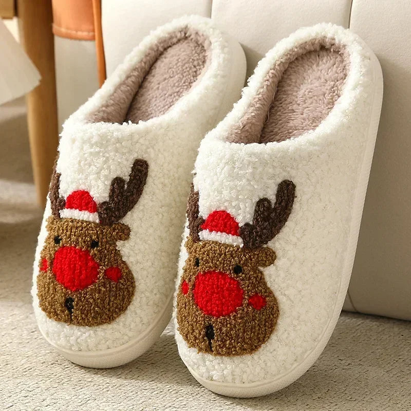 Plush winter slippers with blue evil eye motif for all genders