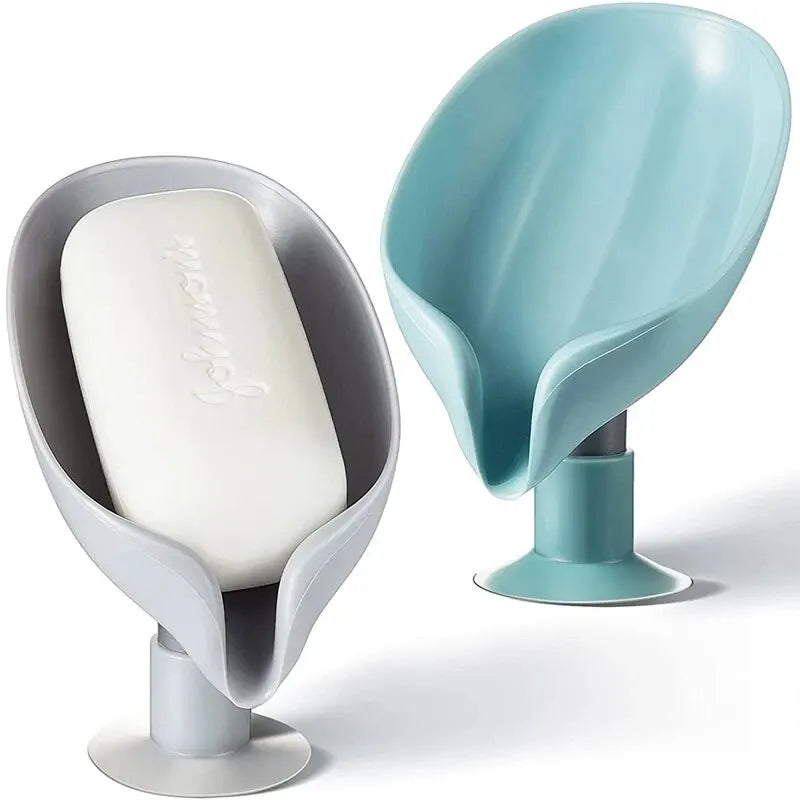 2pcs Drain Soap Holder Leaf Shape Soap Box Suction Cup Tray Drying Rack for Shower Sponge Container Kitchen Bathroom Accessories - All Niche Drop