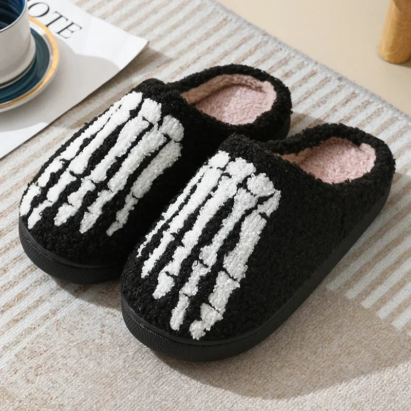 Ghost Face plush slippers with a trendy blue evil eye design
