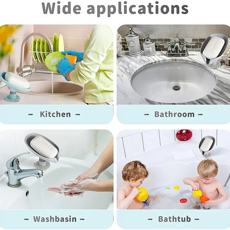 2pcs Drain Soap Holder Leaf Shape Soap Box Suction Cup Tray Drying Rack for Shower Sponge Container Kitchen Bathroom Accessories - All Niche Drop
