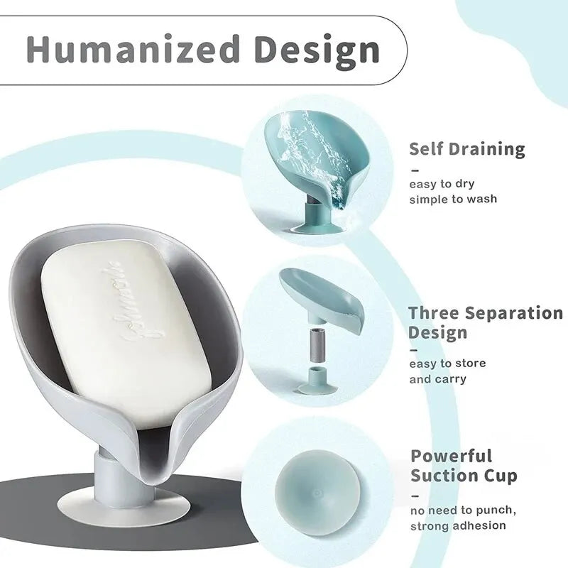 2pcs Drain Soap Holder Leaf Shape Soap Box Suction Cup Tray Drying Rack for Shower Sponge Container Kitchen Bathroom Accessories - All Niche Drop