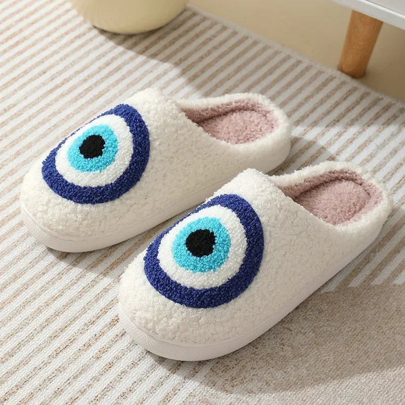 Cozy non-slip plush slippers with Ghost Face and blue evil eye