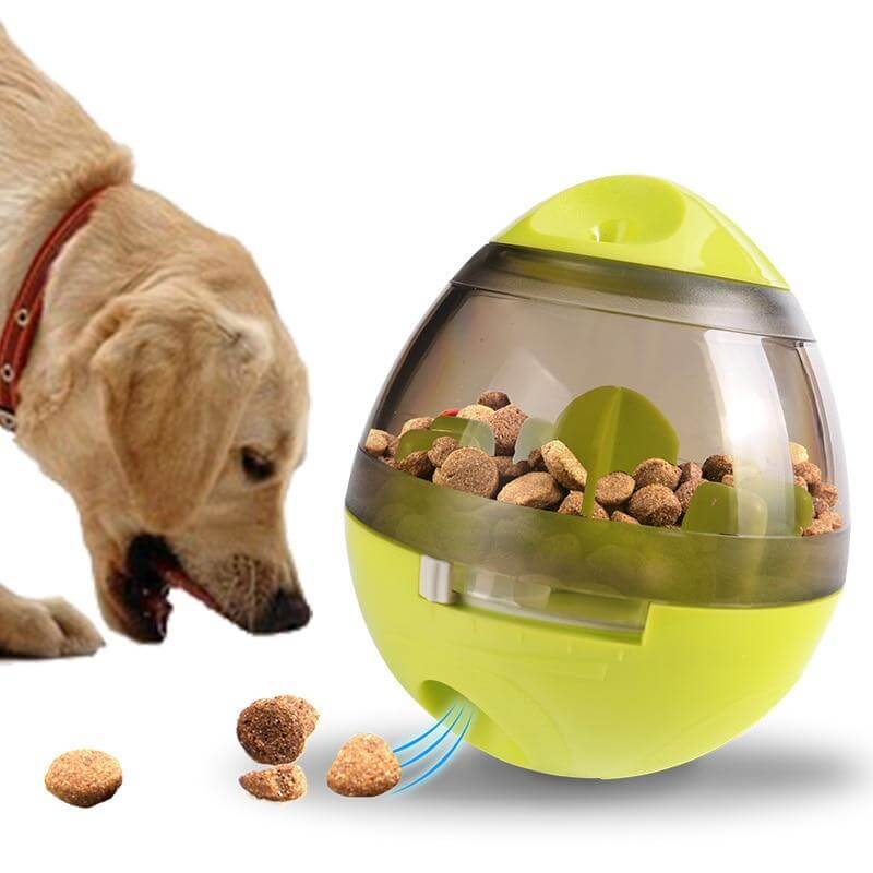Interactive Pet Treat Ball Food Dispenser with dog enjoying snacks from a fun and engaging toy.