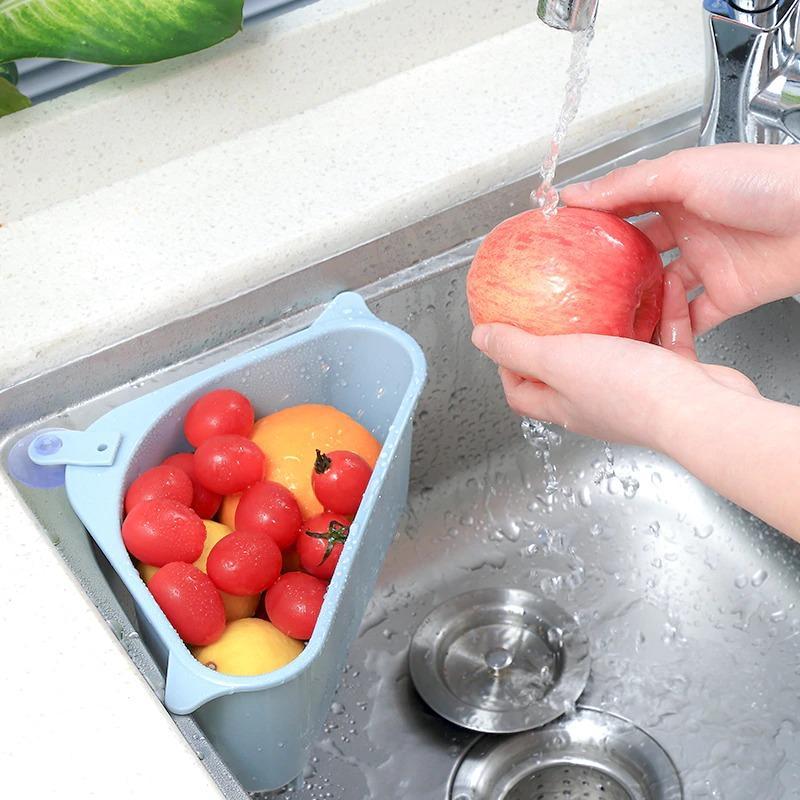 Kitchen Sink Drain Basket Organizer installed in kitchen sink