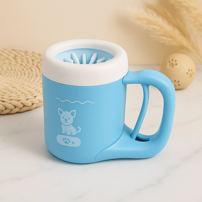 Portable Dog Paw Cleaner in blue with soft bristles for gentle paw cleaning, designed for easy use anytime.