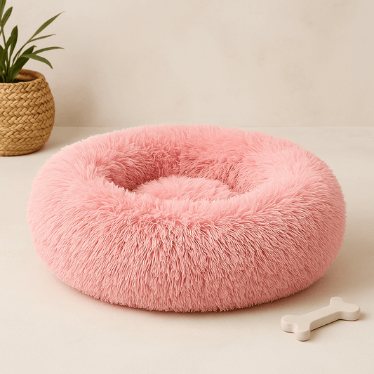 Calming Donut Bed for Dogs & Cats with plush faux fur surface