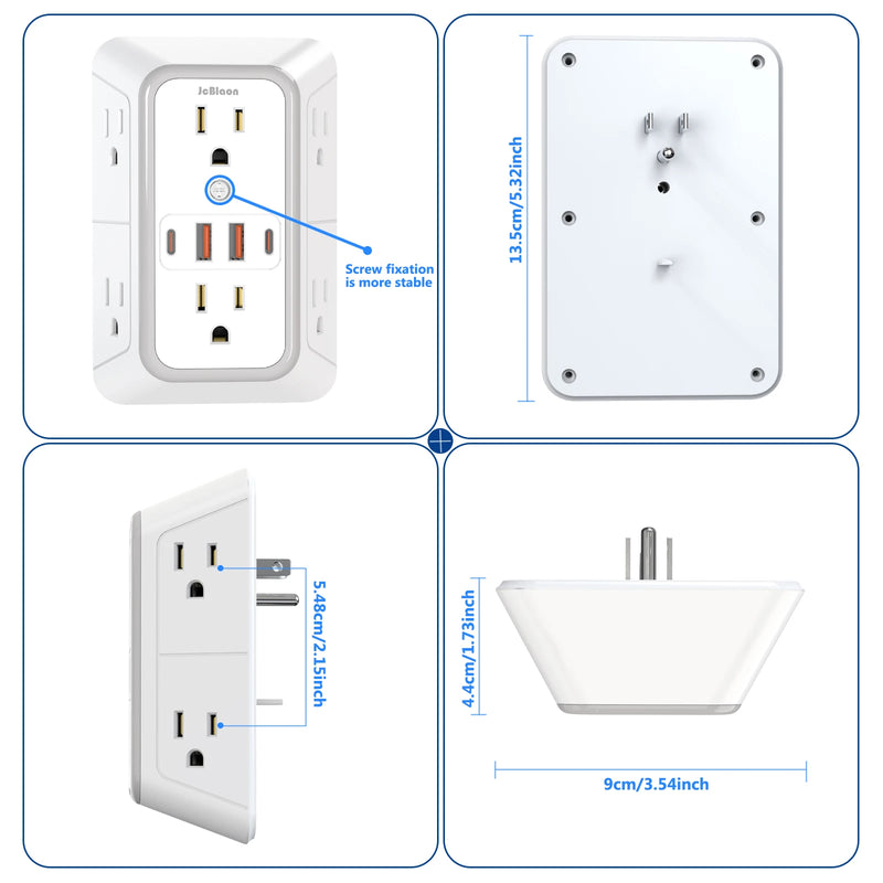 US Plug Power Strip with 6 AC Outlets 4 USB Port(2 Type C) - All Niche Drop