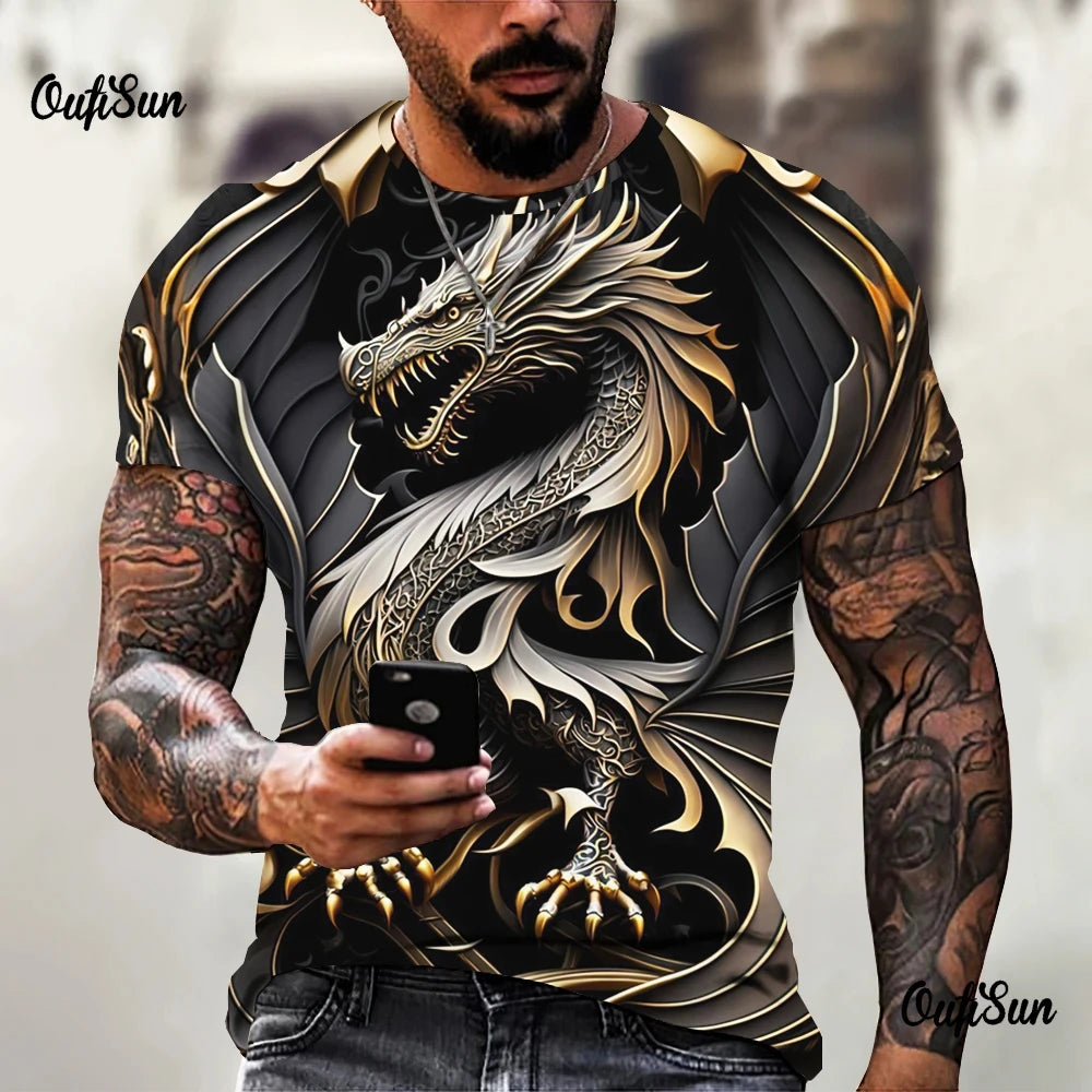 Dragon Pattern Men's T-shirt Fashion 3d Printed T Shirt Animal Short-sleeved Oversized Streetwear Tees Summer Casual Men's Tops - All Niche Drop