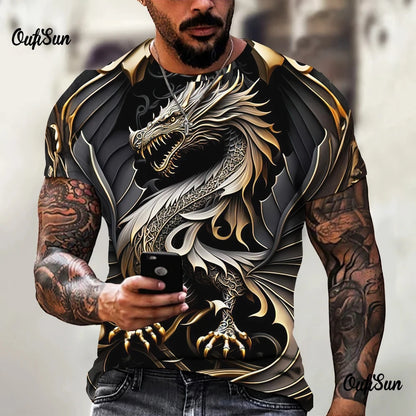 Dragon Pattern Men's T-shirt Fashion 3d Printed T Shirt Animal Short-sleeved Oversized Streetwear Tees Summer Casual Men's Tops - All Niche Drop