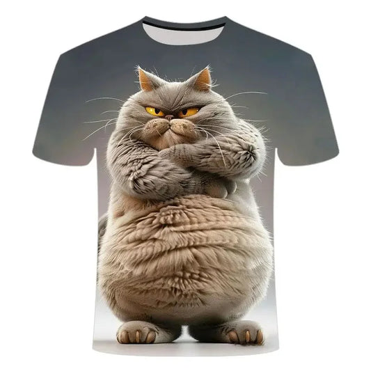 Funny Cat Pattern T-Shirt For Men Personality Animal 3D Printed T Shirts Summer Loose Short Sleeved Tops Casual Round Neck Tees - All Niche Drop
