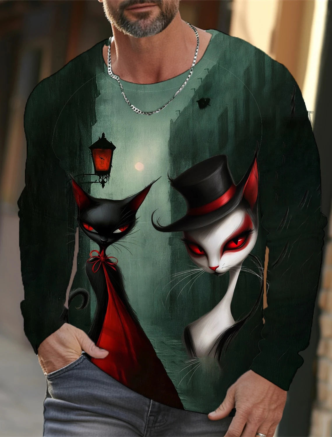 Funny 3D Animal Print Mens T Shirt Hip Hop Trend Harajuku Street Clothes Autumn Loose Top Fashion Cotton Long Sleeve T-shirt Men - All Niche Drop