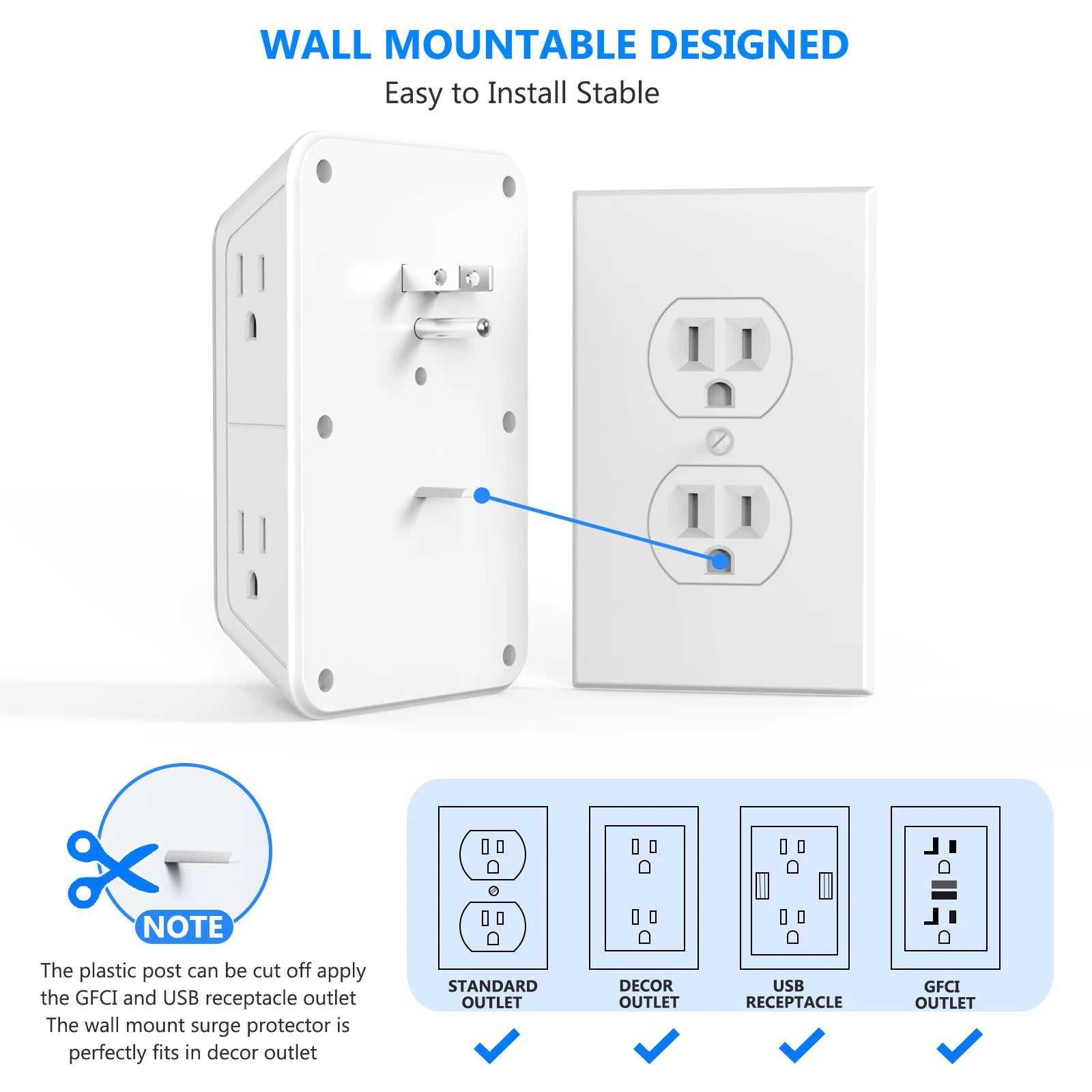 US Plug Power Strip with 6 AC Outlets 4 USB Port(2 Type C) - All Niche Drop