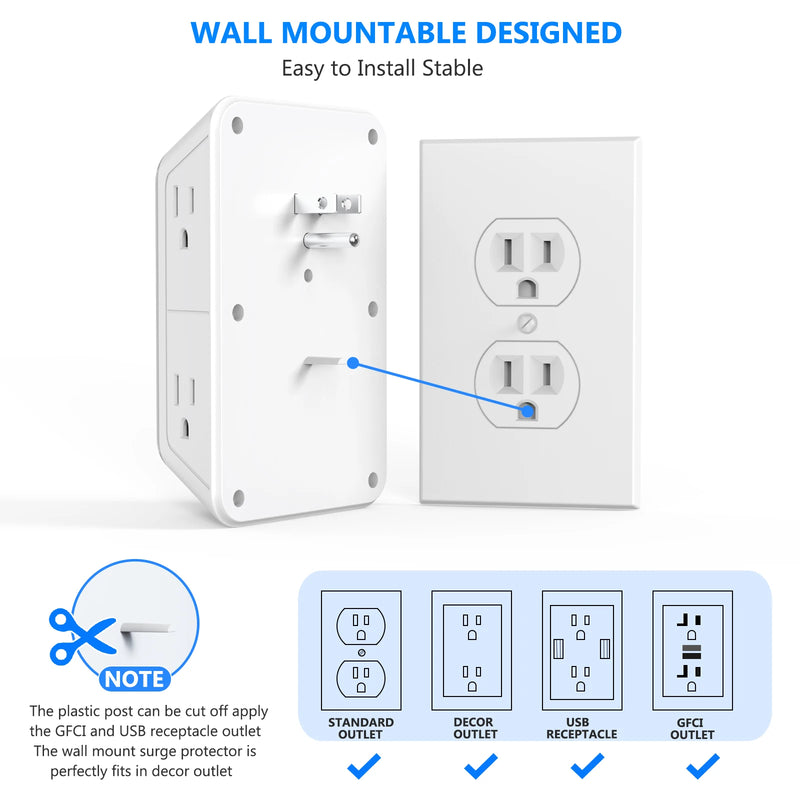 US Plug Power Strip with 6 AC Outlets 4 USB Port(2 Type C) - All Niche Drop