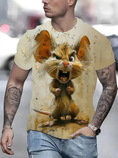 Funny Cat Pattern T-Shirt For Men Personality Animal 3D Printed T Shirts Summer Loose Short Sleeved Tops Casual Round Neck Tees - All Niche Drop