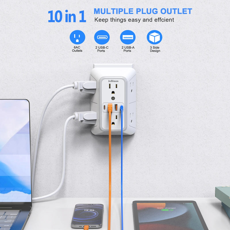 US Plug Power Strip with 6 AC Outlets 4 USB Port(2 Type C) - All Niche Drop