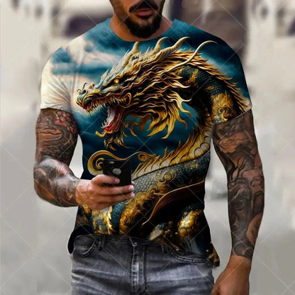 Dragon Pattern Men's T-shirt Fashion 3d Printed T Shirt Animal Short-sleeved Oversized Streetwear Tees Summer Casual Men's Tops - All Niche Drop