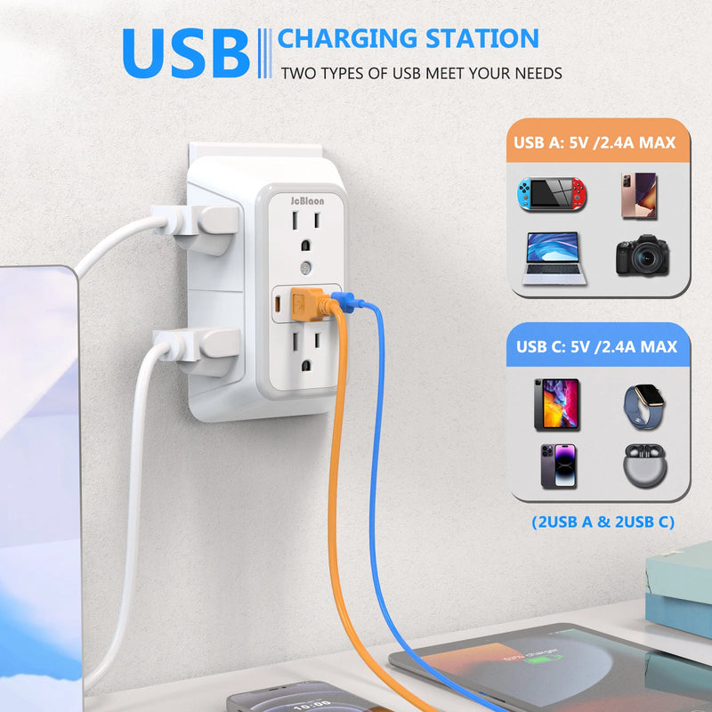 US Plug Power Strip with 6 AC Outlets 4 USB Port(2 Type C) - All Niche Drop