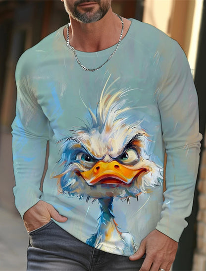 Funny 3D Animal Print Mens T Shirt Hip Hop Trend Harajuku Street Clothes Autumn Loose Top Fashion Cotton Long Sleeve T-shirt Men - All Niche Drop