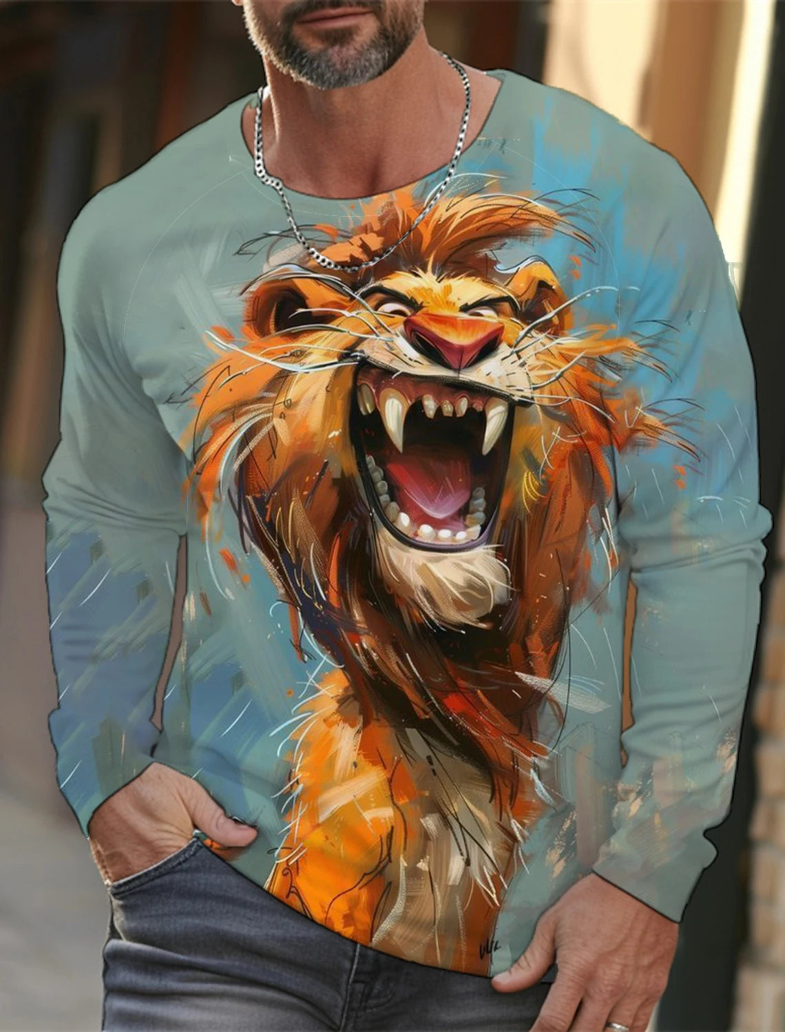 Funny 3D Animal Print Mens T Shirt Hip Hop Trend Harajuku Street Clothes Autumn Loose Top Fashion Cotton Long Sleeve T-shirt Men - All Niche Drop