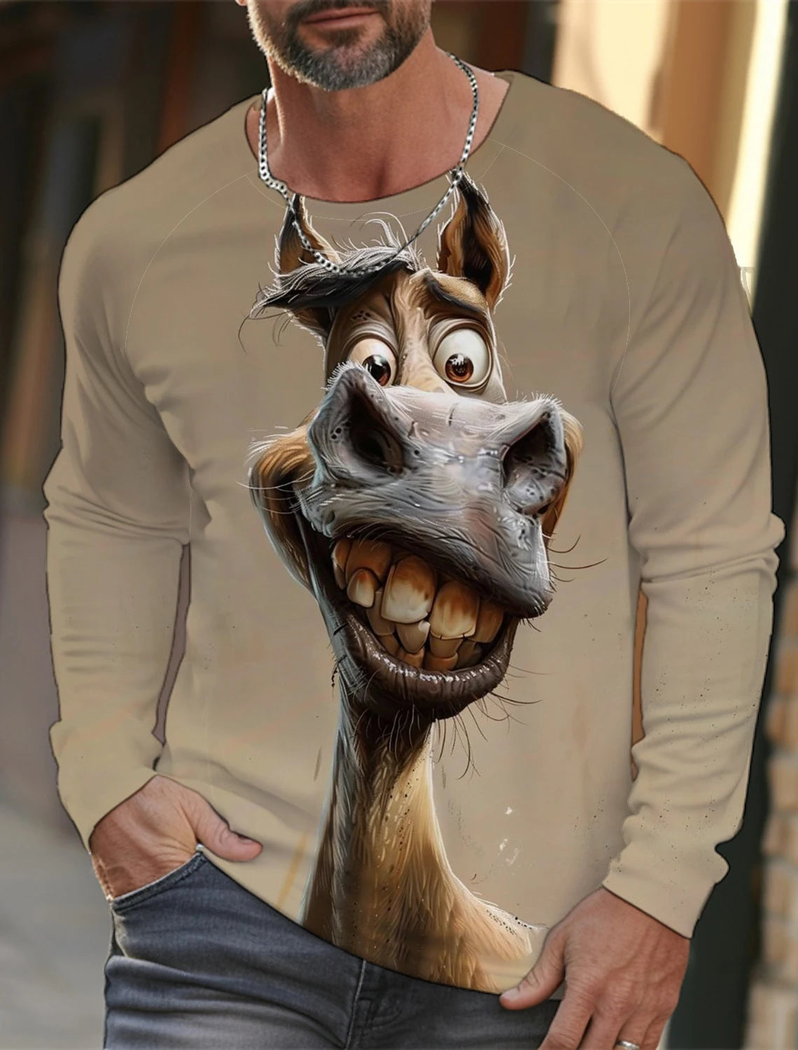 Funny 3D Animal Print Mens T Shirt Hip Hop Trend Harajuku Street Clothes Autumn Loose Top Fashion Cotton Long Sleeve T-shirt Men - All Niche Drop