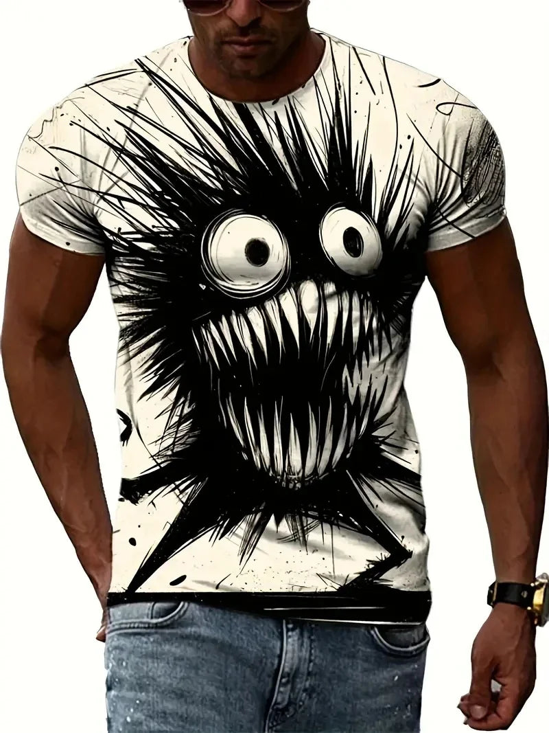 Funny Cat Pattern T-Shirt For Men Personality Animal 3D Printed T Shirts Summer Loose Short Sleeved Tops Casual Round Neck Tees - All Niche Drop