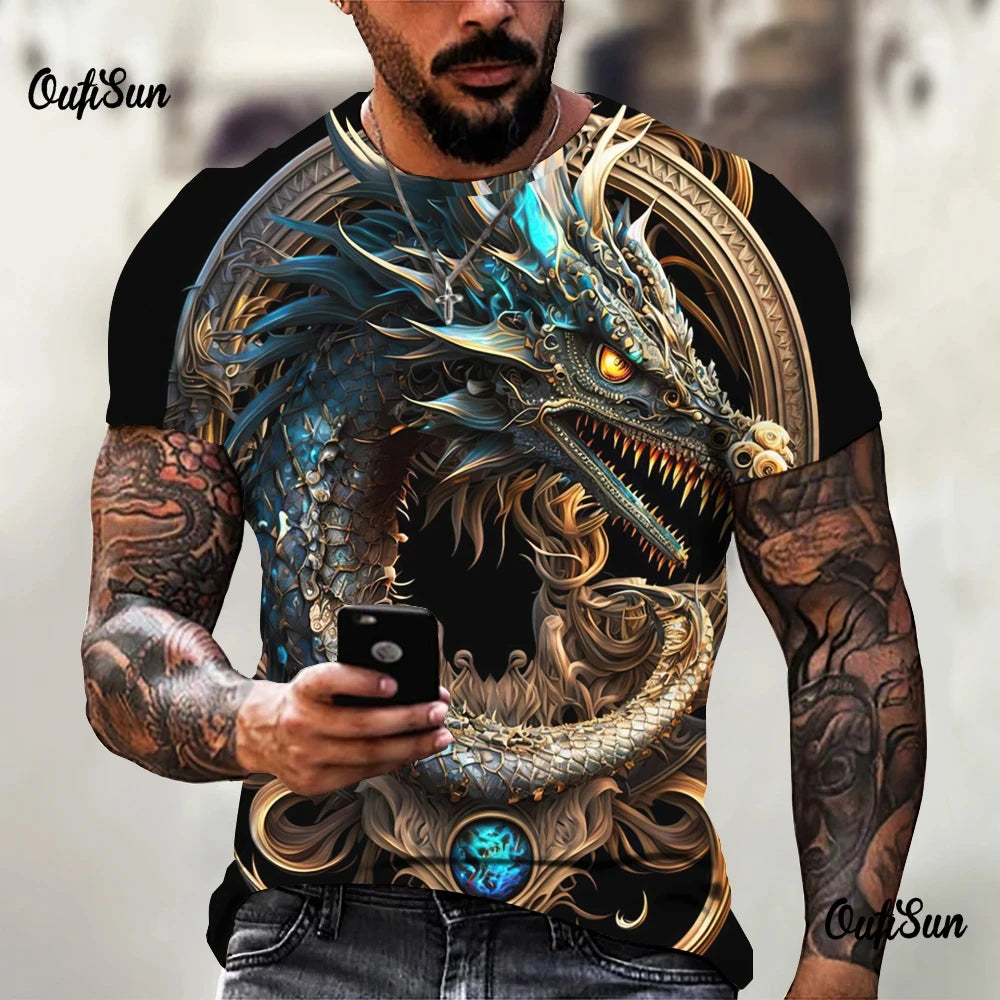 Dragon Pattern Men's T-shirt Fashion 3d Printed T Shirt Animal Short-sleeved Oversized Streetwear Tees Summer Casual Men's Tops - All Niche Drop