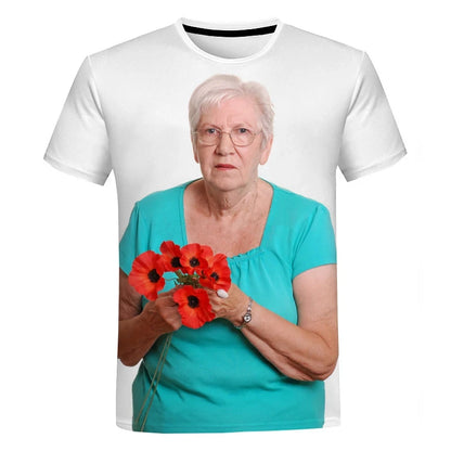 2023 Summer Creative Funny Ladies Licking Red Popsicle 3D Printed T-Shirt Cute Granny Funny Popsicle T-Shirt Casual Loose Tops - All Niche Drop