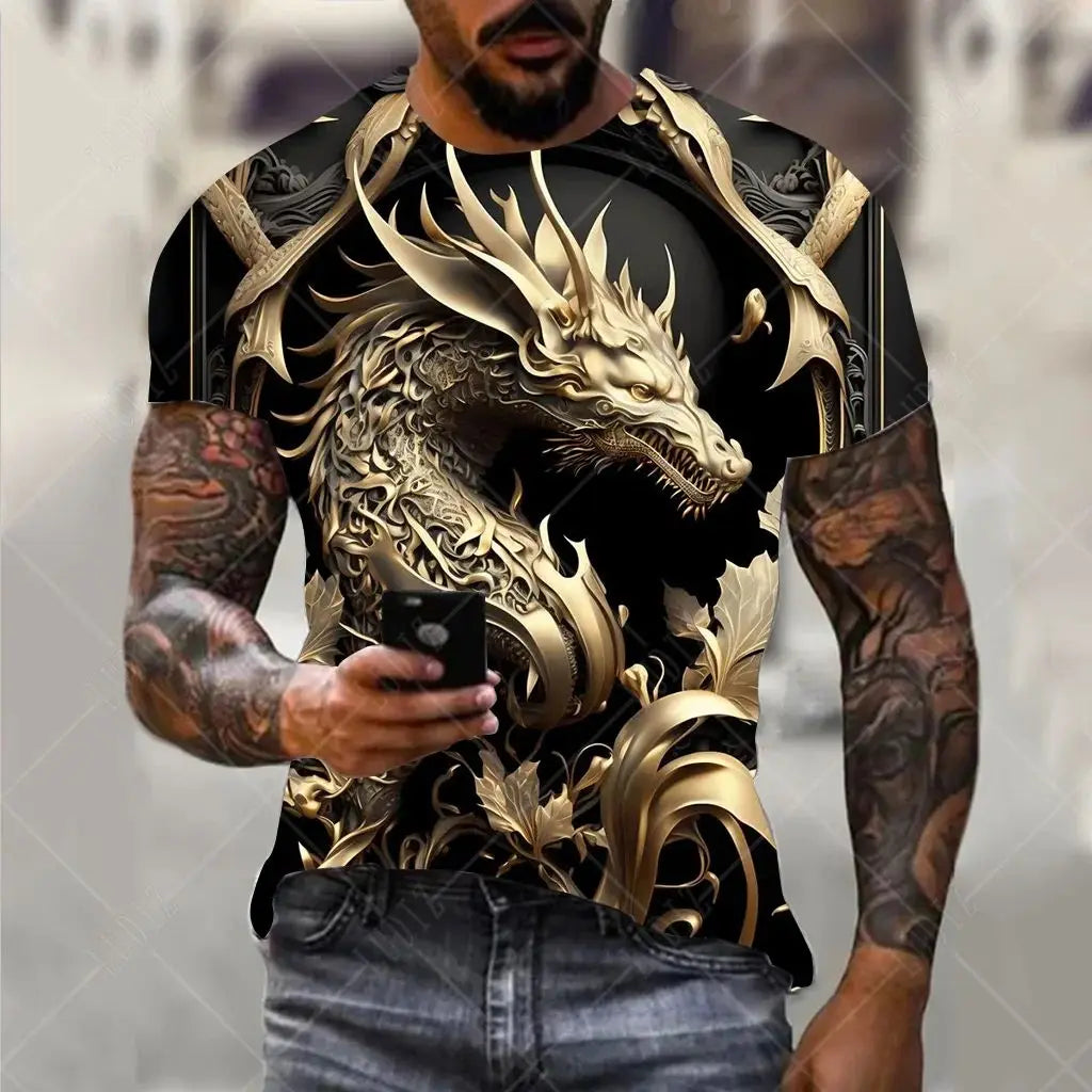 Dragon Pattern Men's T-shirt Fashion 3d Printed T Shirt Animal Short-sleeved Oversized Streetwear Tees Summer Casual Men's Tops - All Niche Drop