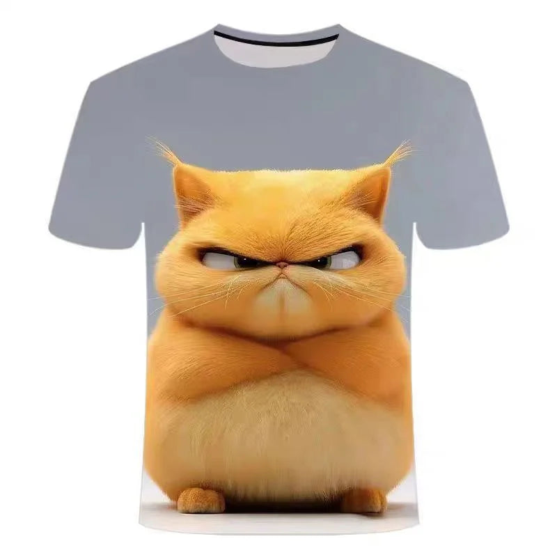 Funny Cat Pattern T-Shirt For Men Personality Animal 3D Printed T Shirts Summer Loose Short Sleeved Tops Casual Round Neck Tees - All Niche Drop