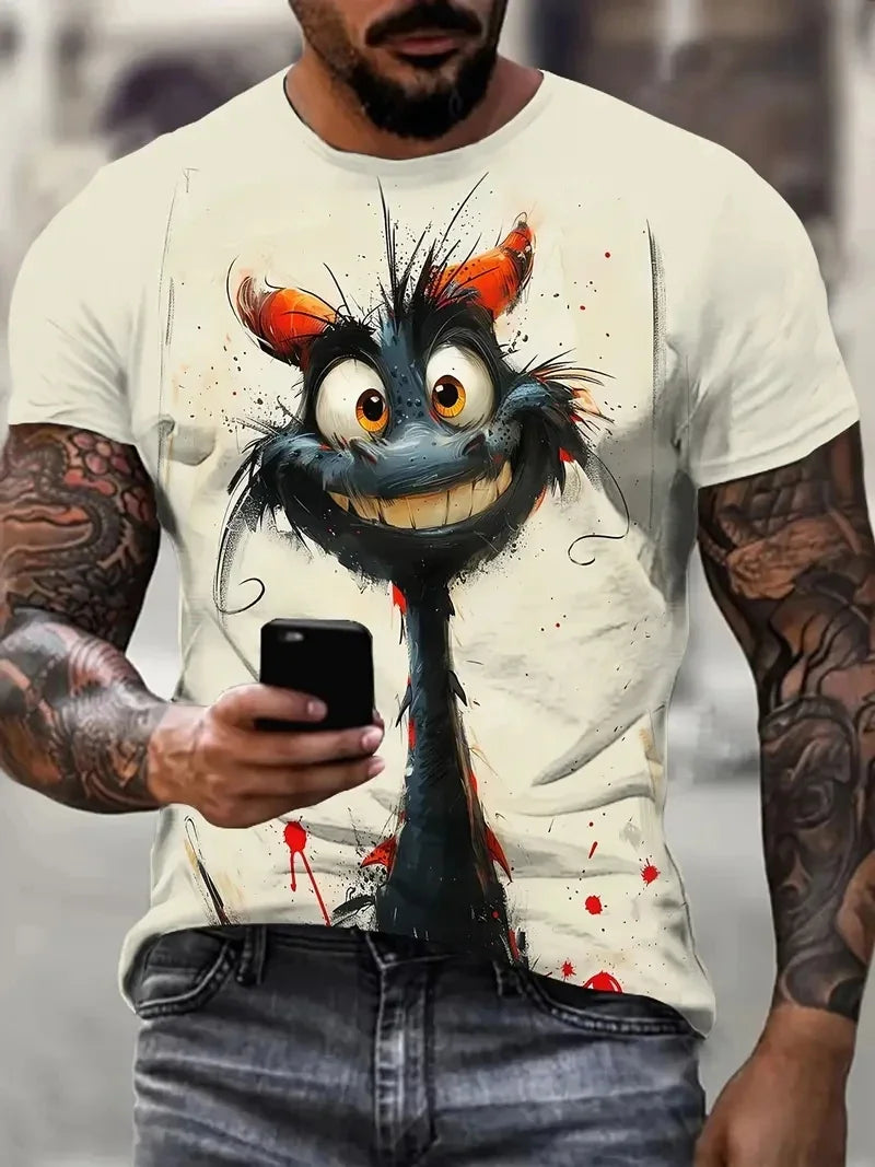 Funny Cat Pattern T-Shirt For Men Personality Animal 3D Printed T Shirts Summer Loose Short Sleeved Tops Casual Round Neck Tees - All Niche Drop