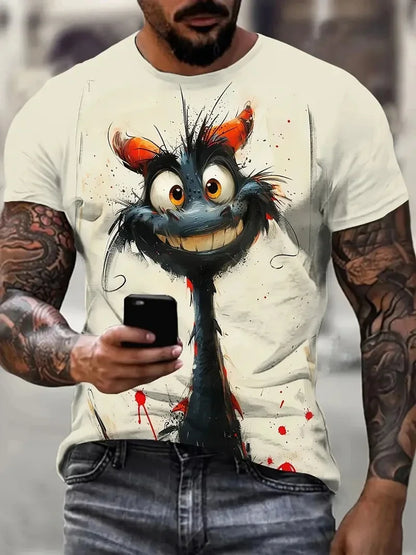 Funny Cat Pattern T-Shirt For Men Personality Animal 3D Printed T Shirts Summer Loose Short Sleeved Tops Casual Round Neck Tees - All Niche Drop