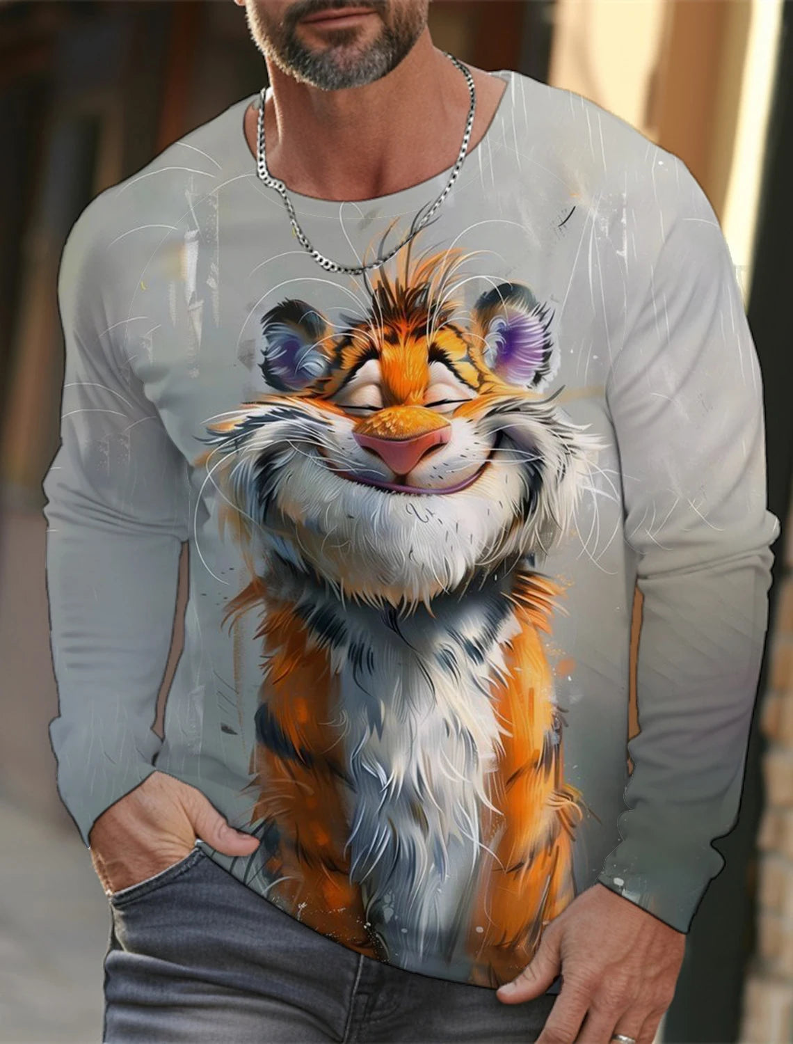 Funny 3D Animal Print Mens T Shirt Hip Hop Trend Harajuku Street Clothes Autumn Loose Top Fashion Cotton Long Sleeve T-shirt Men - All Niche Drop