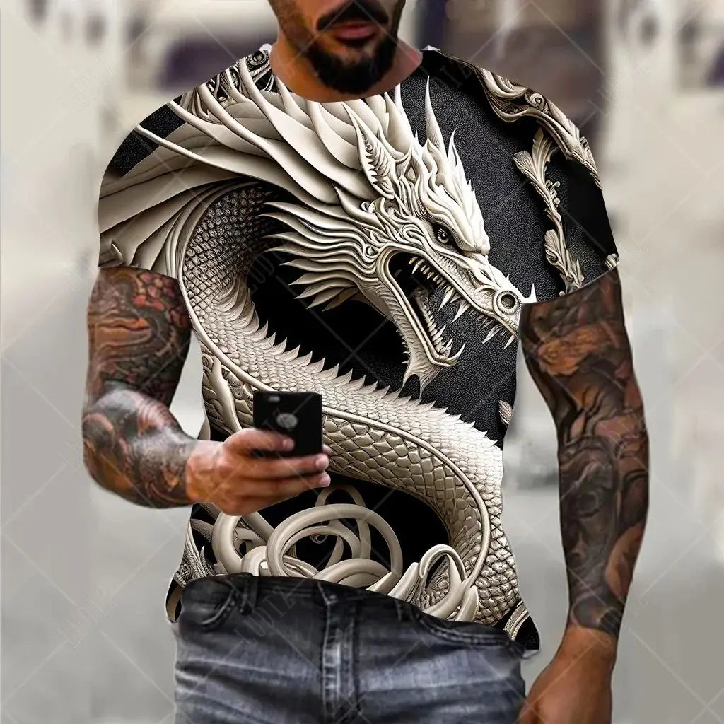 Dragon Pattern Men's T-shirt Fashion 3d Printed T Shirt Animal Short-sleeved Oversized Streetwear Tees Summer Casual Men's Tops - All Niche Drop