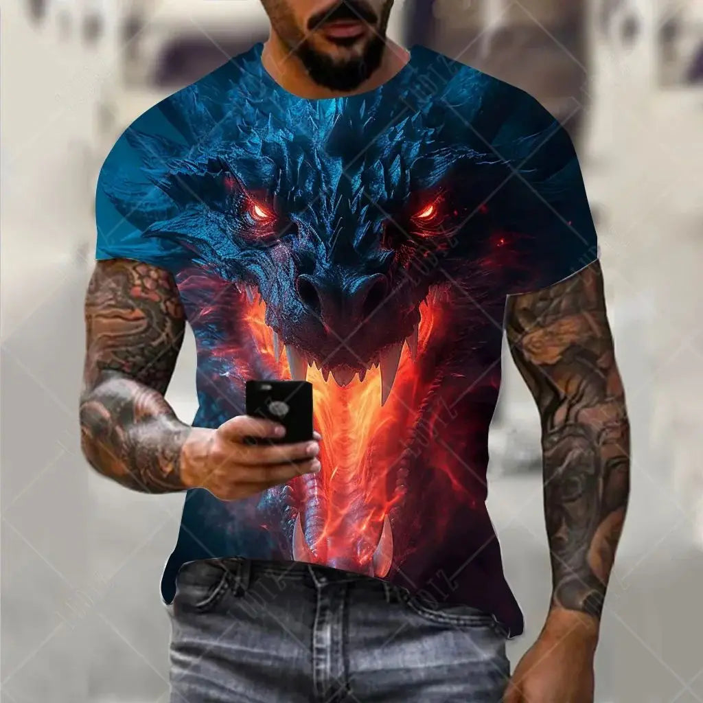 Dragon Pattern Men's T-shirt Fashion 3d Printed T Shirt Animal Short-sleeved Oversized Streetwear Tees Summer Casual Men's Tops - All Niche Drop