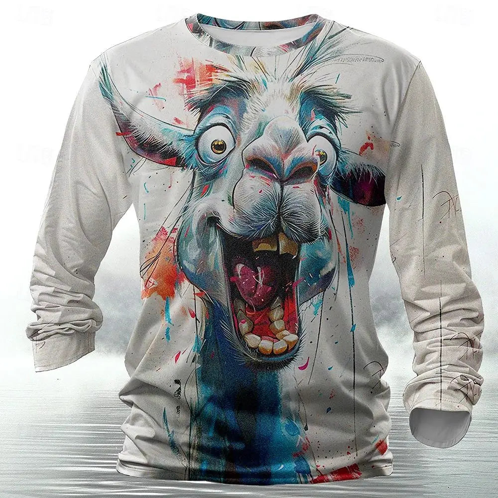 Funny 3D Animal Print Mens T Shirt Hip Hop Trend Harajuku Street Clothes Autumn Loose Top Fashion Cotton Long Sleeve T-shirt Men - All Niche Drop