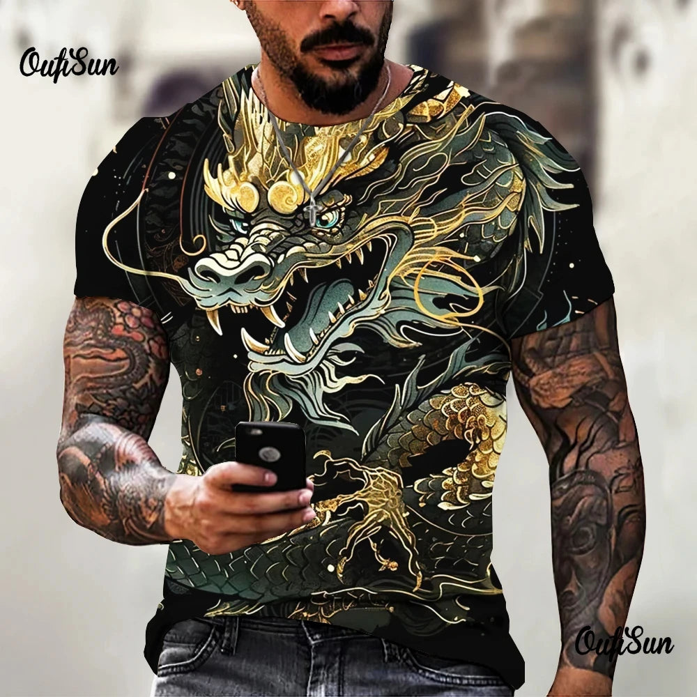 Dragon Pattern Men's T-shirt Fashion 3d Printed T Shirt Animal Short-sleeved Oversized Streetwear Tees Summer Casual Men's Tops - All Niche Drop
