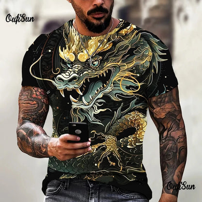 Dragon Pattern Men's T-shirt Fashion 3d Printed T Shirt Animal Short-sleeved Oversized Streetwear Tees Summer Casual Men's Tops - All Niche Drop