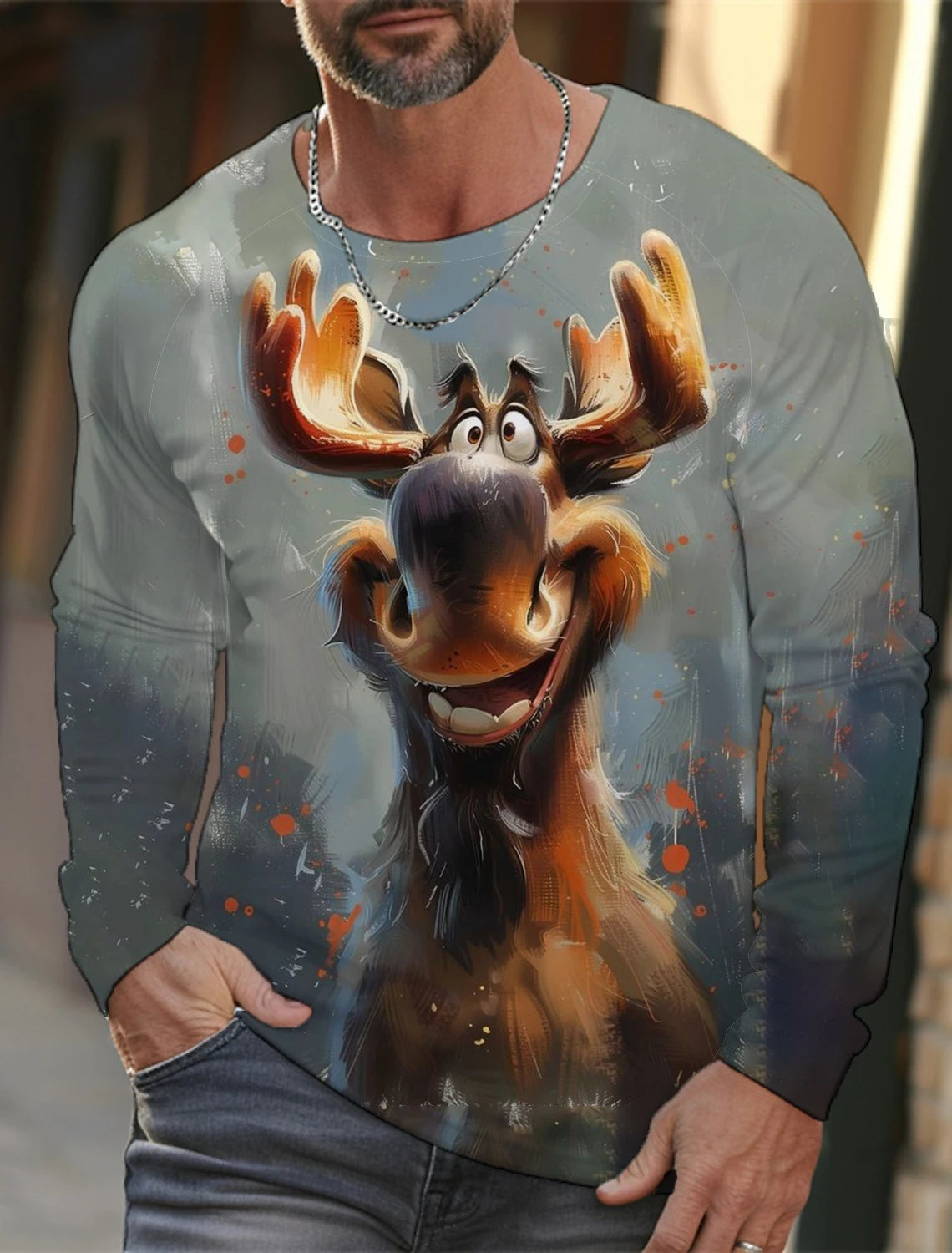 Funny 3D Animal Print Mens T Shirt Hip Hop Trend Harajuku Street Clothes Autumn Loose Top Fashion Cotton Long Sleeve T-shirt Men - All Niche Drop