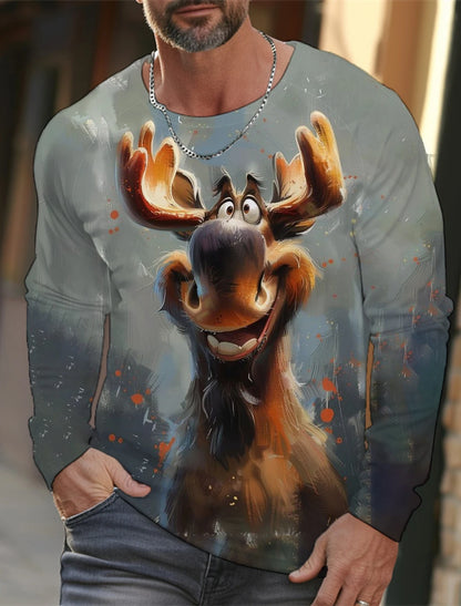 Funny 3D Animal Print Mens T Shirt Hip Hop Trend Harajuku Street Clothes Autumn Loose Top Fashion Cotton Long Sleeve T-shirt Men - All Niche Drop