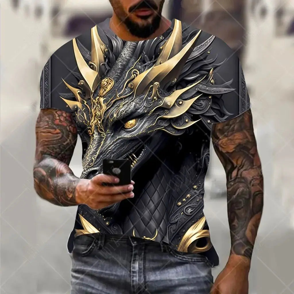Dragon Pattern Men's T-shirt Fashion 3d Printed T Shirt Animal Short-sleeved Oversized Streetwear Tees Summer Casual Men's Tops - All Niche Drop