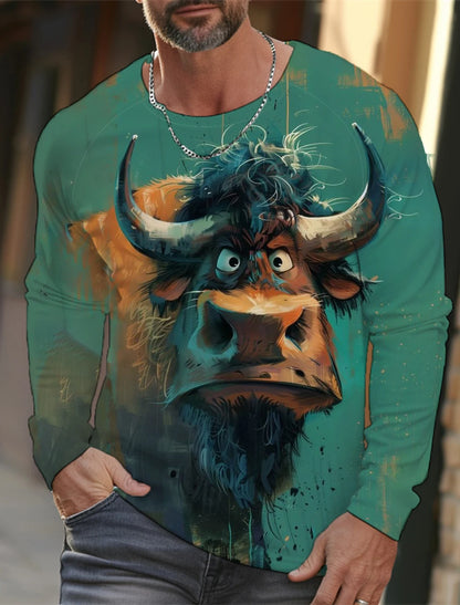 Funny 3D Animal Print Mens T Shirt Hip Hop Trend Harajuku Street Clothes Autumn Loose Top Fashion Cotton Long Sleeve T-shirt Men - All Niche Drop